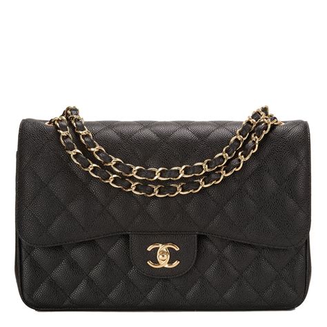 chanel classic flap jumbo black caviar with gold hardware|Chanel Black Quilted Caviar Jumbo Classic Double Flap Gold .